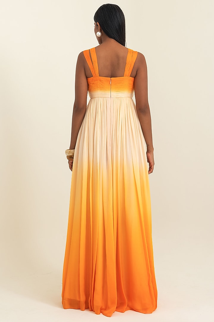 Orange Flat Chiffon Ombre Party Wear Gown by PINUP BY ASTHA at Pernia's Pop Up Shop