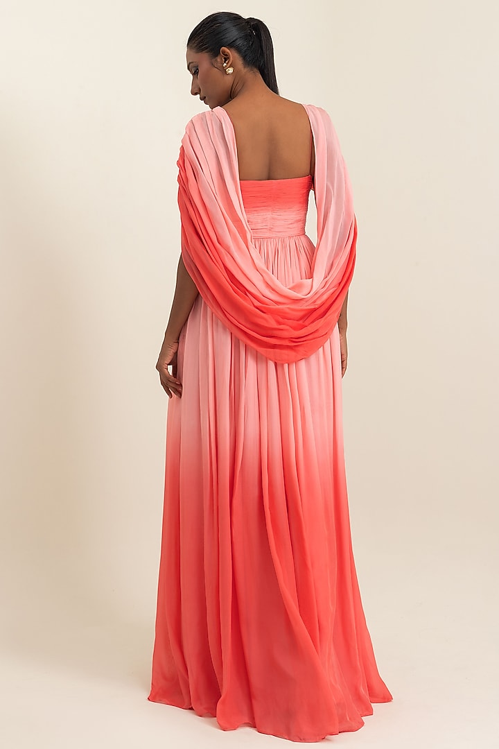 Coral Flat Chiffon Engagement Gown by PINUP BY ASTHA at Pernia's Pop Up Shop