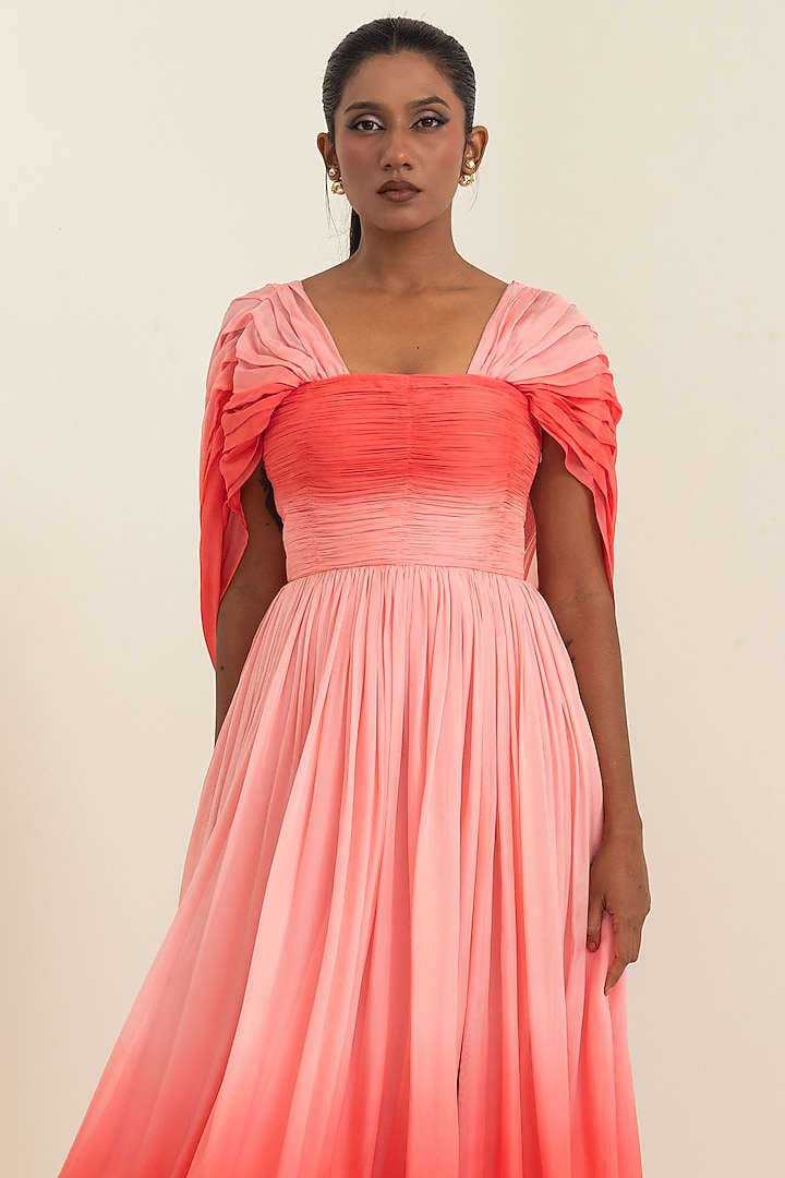 Coral Flat Chiffon Engagement Gown by PINUP BY ASTHA at Pernia's Pop Up Shop