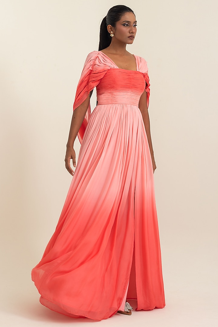 Coral Flat Chiffon Engagement Gown by PINUP BY ASTHA at Pernia's Pop Up Shop
