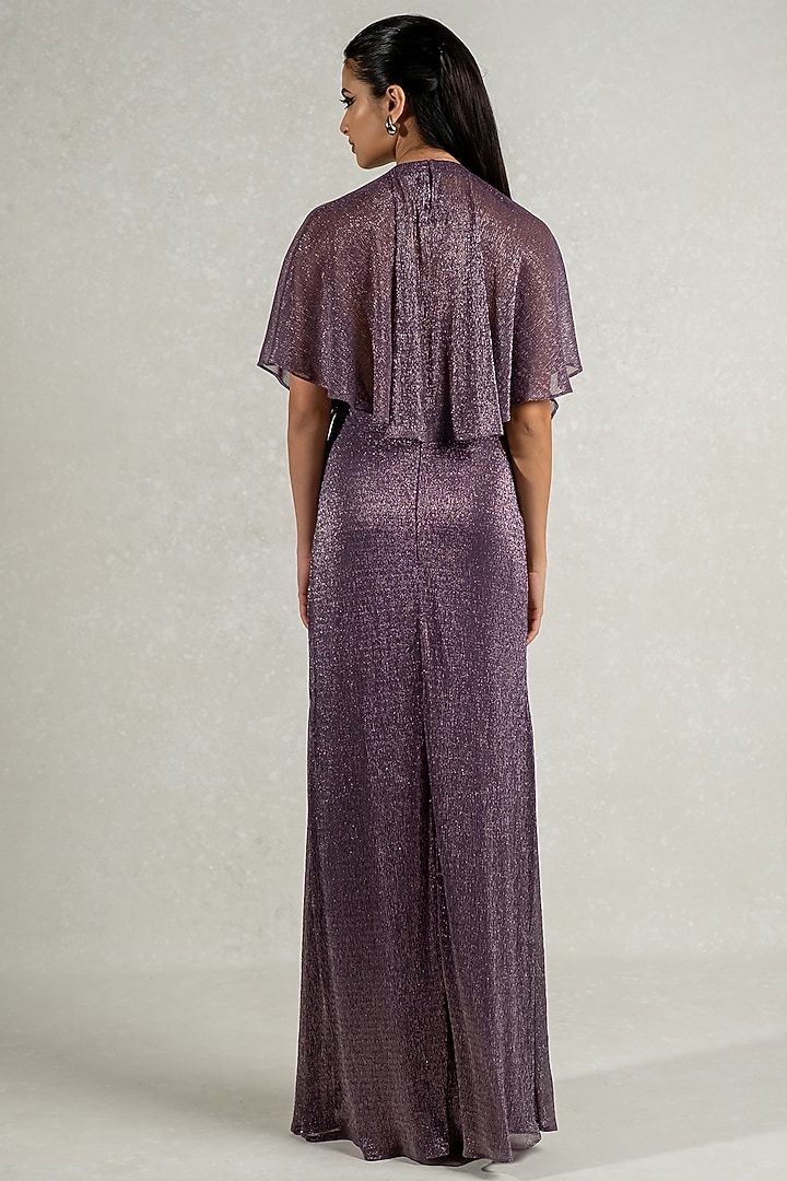 Metallic Purple Imported Shimmer Cape Party Wear Gown by PINUP BY ASTHA at Pernia's Pop Up Shop