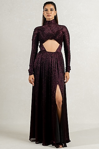 Metallic Pink Imported Shimmer Ruched Gown by PINUP BY ASTHA