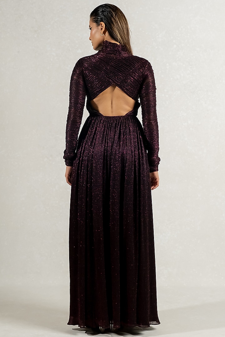 Metallic Pink Imported Shimmer Ruched Party Wear Gown by PINUP BY ASTHA at Pernia's Pop Up Shop
