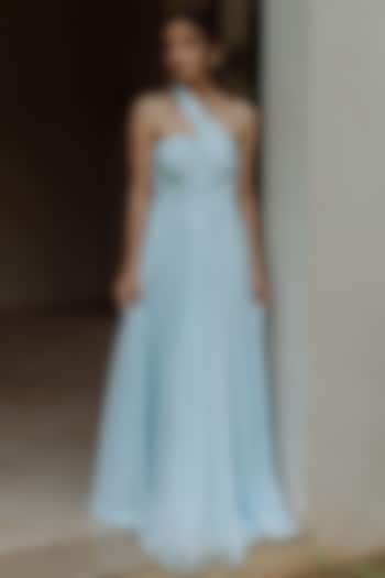 Powder Blue One Shoulder Gown by PINUP BY ASTHA