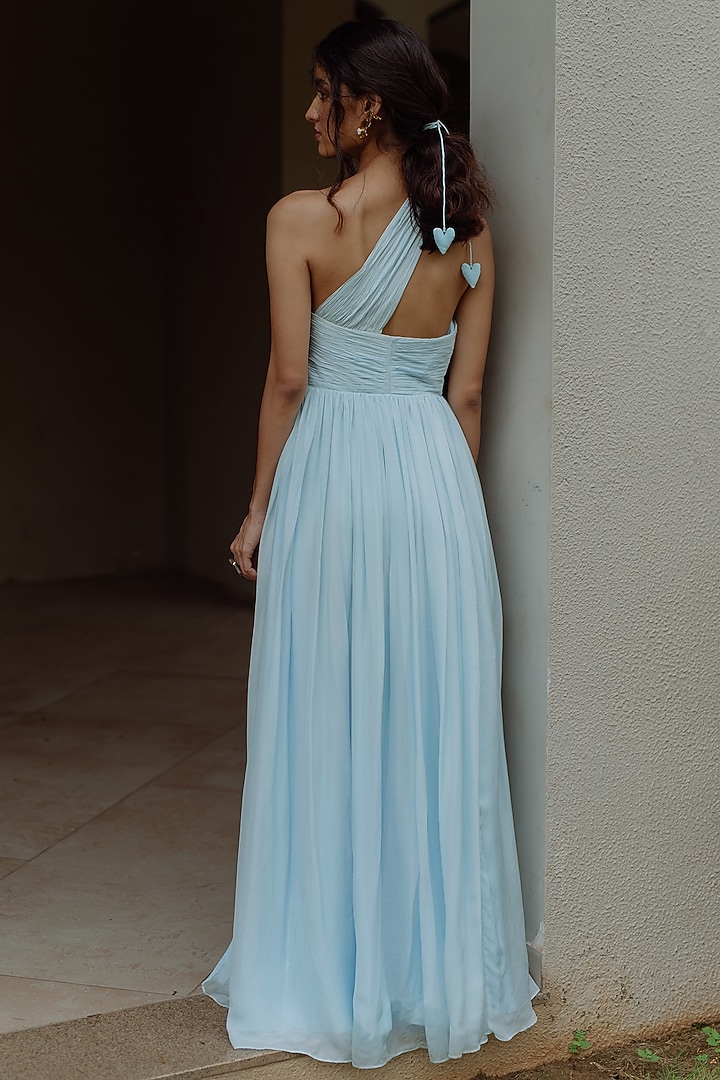 Powder Blue One Shoulder Gown by PINUP BY ASTHA at Pernia's Pop Up Shop
