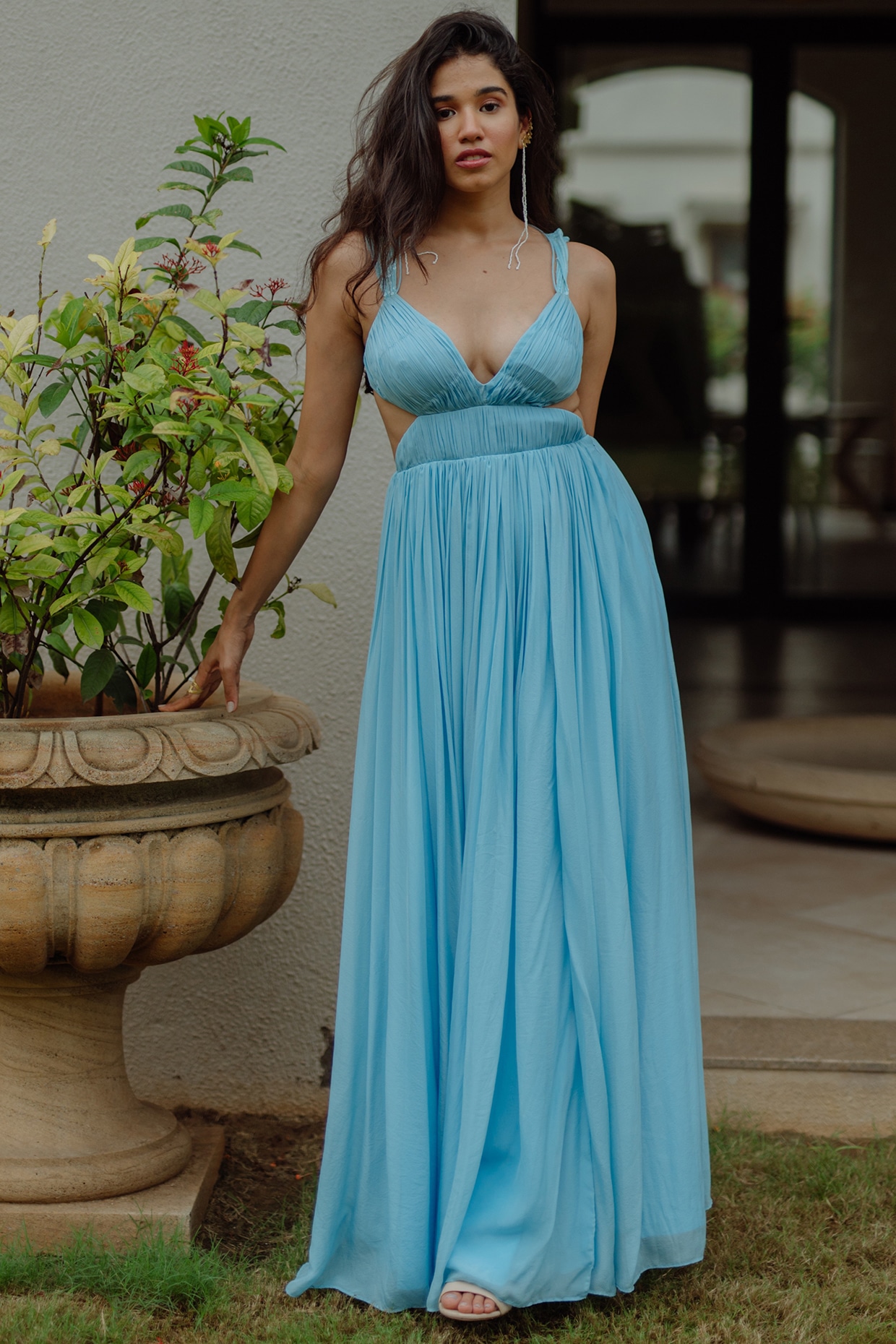 Sky Blue Floral Prom Dresses See Through Embroidery Formal Dress Eveni –  QueenaBridal