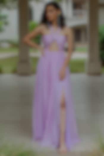 Mauve Hand Ruched Gown With Front Cut-Out by PINUP BY ASTHA