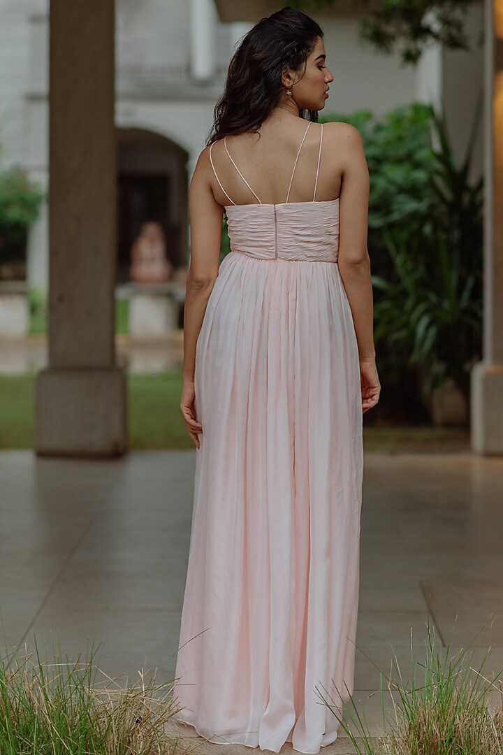 Powder Peach Ruched Bodice Gown by PINUP BY ASTHA at Pernia's Pop Up Shop
