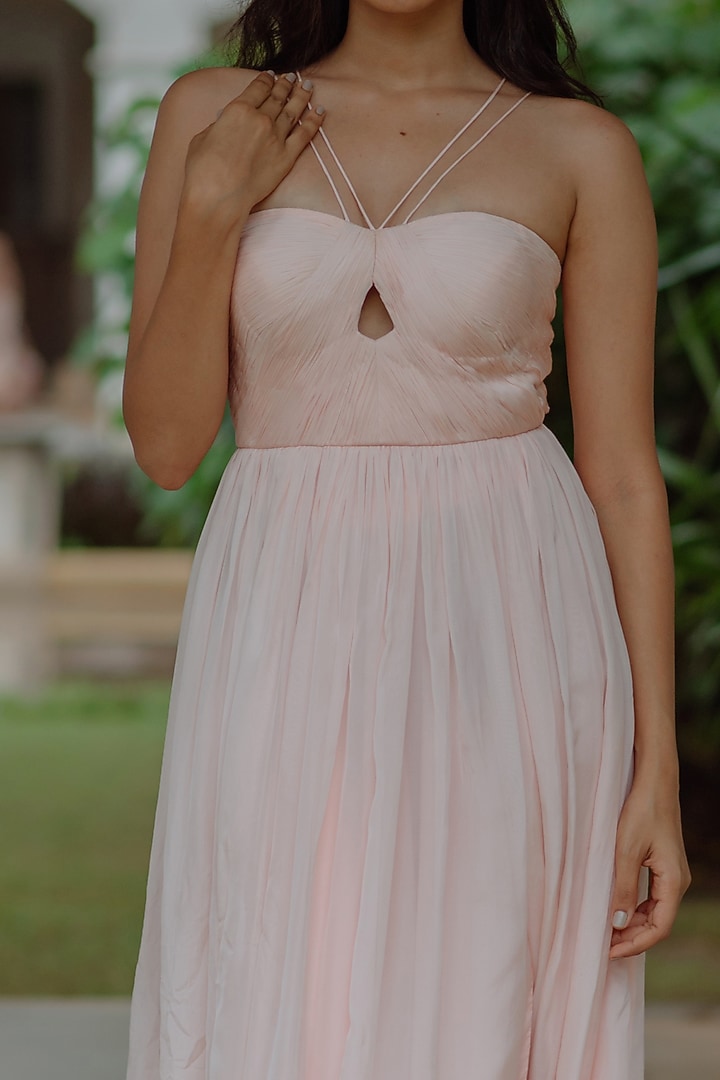 Powder Peach Ruched Bodice Gown by PINUP BY ASTHA at Pernia's Pop Up Shop