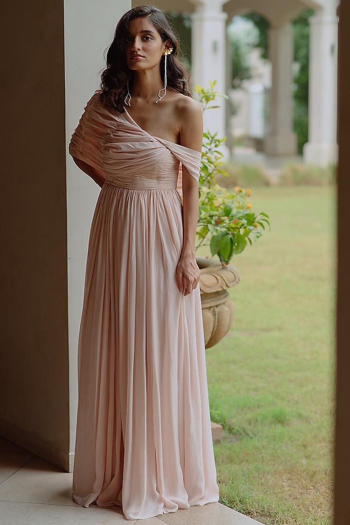 Powder Pink One-Shoulder Gown by PINUP BY ASTHA