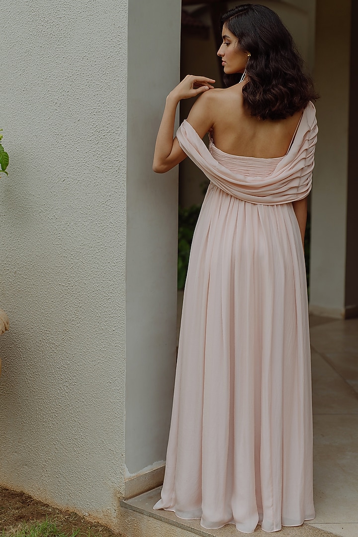 Powder Pink One-Shoulder Gown by PINUP BY ASTHA at Pernia's Pop Up Shop