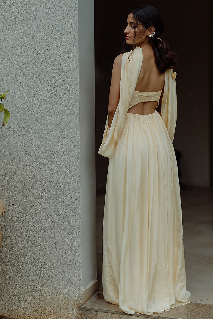 Butter Yellow Off-Shoulder Gown by PINUP BY ASTHA at Pernia's Pop Up Shop