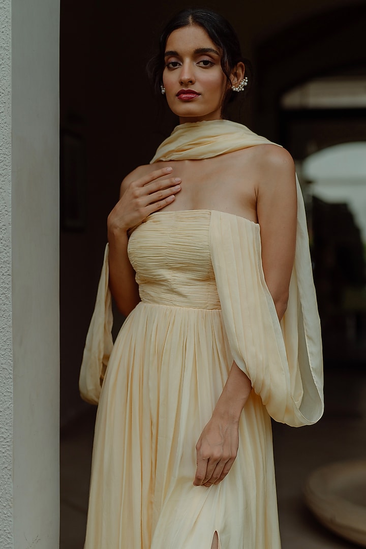 Butter Yellow Off-Shoulder Gown by PINUP BY ASTHA at Pernia's Pop Up Shop