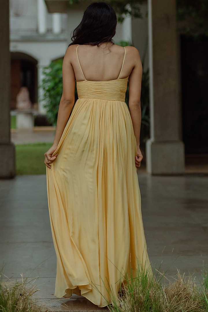 Powder Yellow Gown With Sequinned Bodice by PINUP BY ASTHA at Pernia's Pop Up Shop