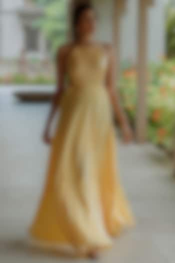 Powder Yellow Backless Gown With Side Cut-Outs by PINUP BY ASTHA at Pernia's Pop Up Shop