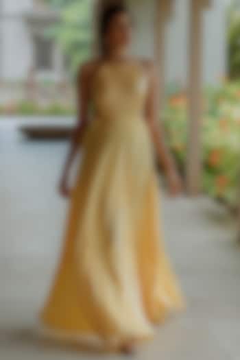 Powder Yellow Backless Gown With Side Cut-Outs by PINUP BY ASTHA