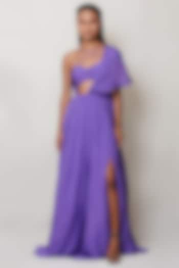 Light Purple Art Flat Chiffon Draped Gown by PINUP BY ASTHA