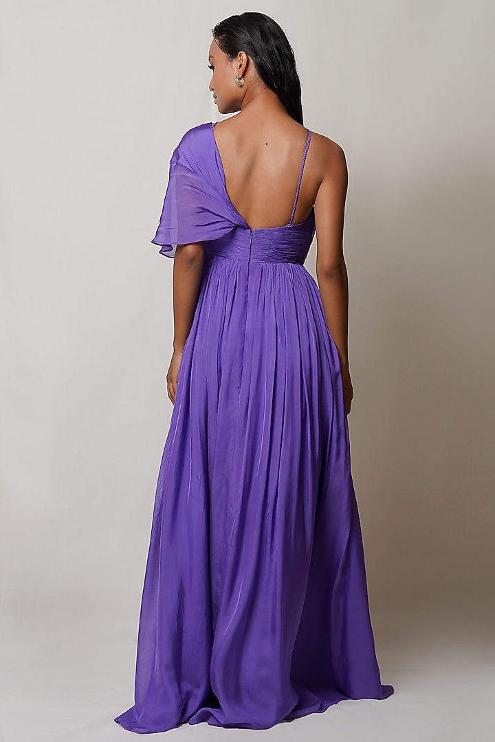 Light Purple Art Flat Chiffon Draped Party Wear Gown by PINUP BY ASTHA at Pernia's Pop Up Shop