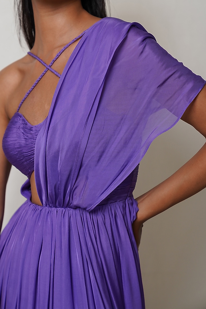 Light Purple Art Flat Chiffon Draped Party Wear Gown by PINUP BY ASTHA at Pernia's Pop Up Shop