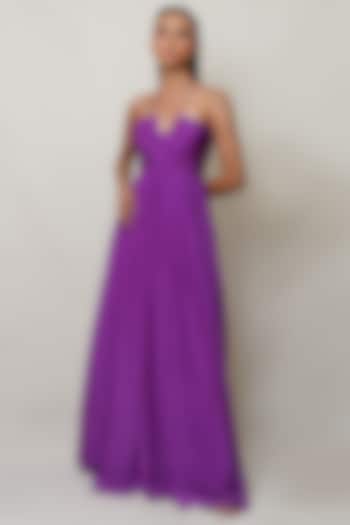 Purple Crepe Pleated Gown by PINUP BY ASTHA