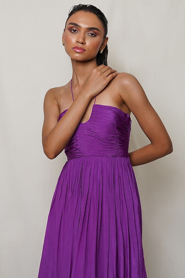 Purple Crepe Pleated Party Wear Gown by PINUP BY ASTHA at Pernia's Pop Up Shop