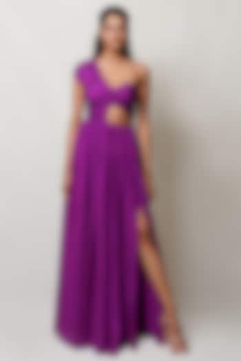 Purple Flat Chiffon Pleated Gown by PINUP BY ASTHA