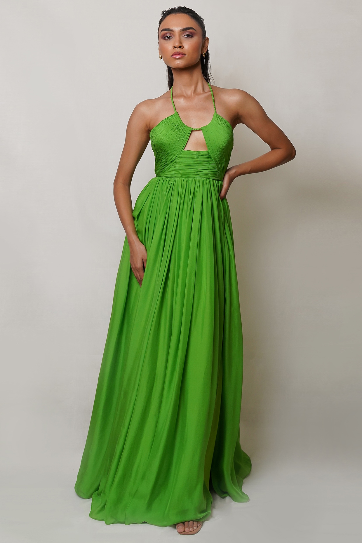 Pleated sale chiffon gown