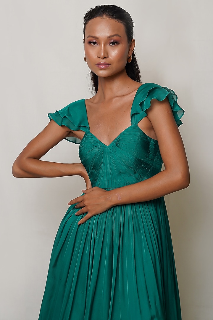green emerald velvet dress Emerald Green Flower Lace Velvet Long Sleeve Vintage Dress, Emerald Green / L