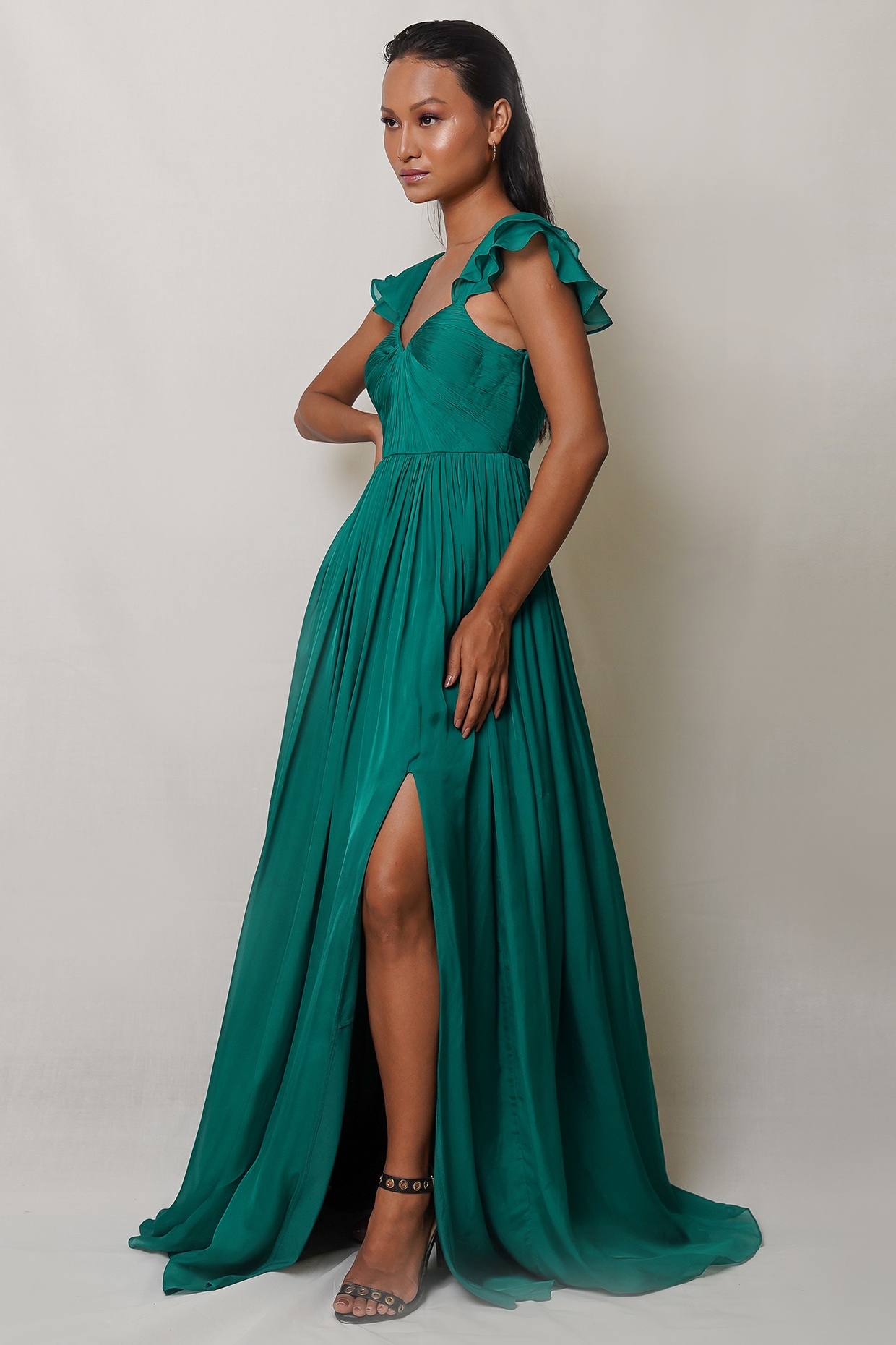Fancy Sleeves Pista Green Color Printed Gown – Amrutamfab