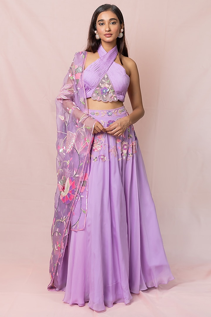 Lavender Hand Embroidered Lehenga Set by PINUP BY ASTHA