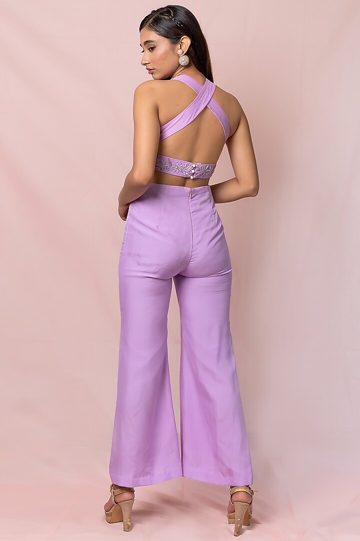 Lavender Hand Embroidered Jumpsuit by PINUP BY ASTHA at Pernia's Pop Up Shop
