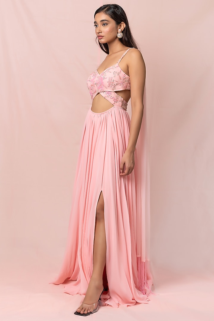 Soft Pink Hand Embroidered Engagement Gown by PINUP BY ASTHA at Pernia's Pop Up Shop