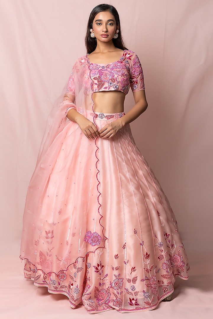 Soft Pink Hand Embroidered Lehenga Set by PINUP BY ASTHA