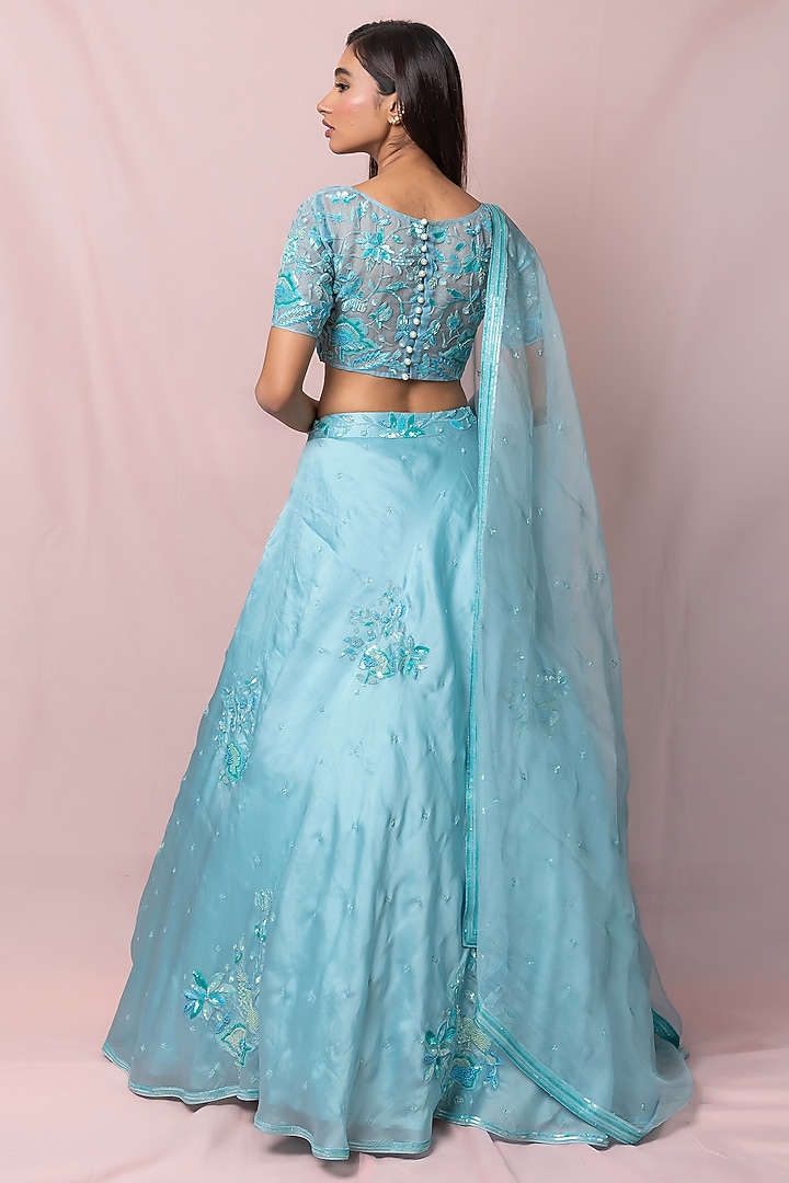 Sky Blue Hand Embroidered Wedding Lehenga Set by PINUP BY ASTHA at Pernia's Pop Up Shop