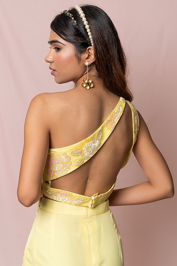 Light Yellow Hand Embroidered Jacket Set by PINUP BY ASTHA at Pernia's Pop Up Shop