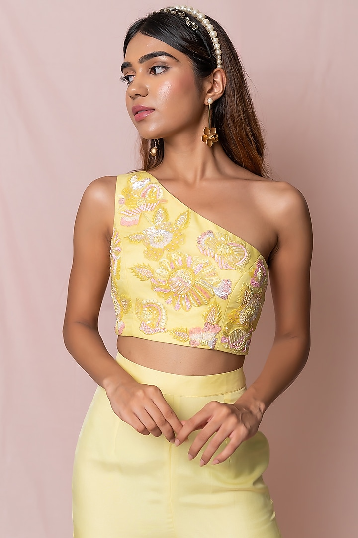 Light Yellow Hand Embroidered Jacket Set by PINUP BY ASTHA at Pernia's Pop Up Shop