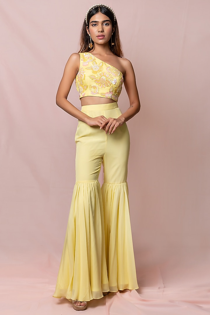 Light Yellow Hand Embroidered Jacket Set by PINUP BY ASTHA at Pernia's Pop Up Shop