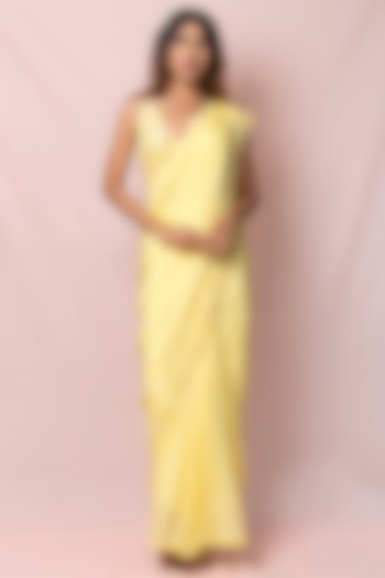 Light Yellow Hand Embroidered Saree Set by PINUP BY ASTHA