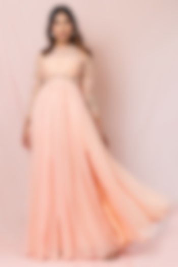 Soft Peach Hand Embroidered Gown by PINUP BY ASTHA