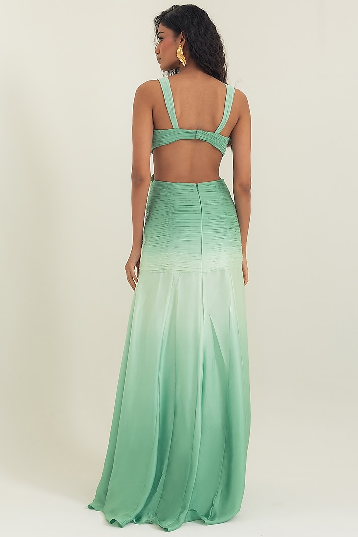 Olive Green Shaded Satin Georgette Engagement Gown by PINUP BY ASTHA at Pernia's Pop Up Shop