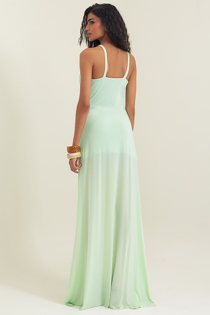 Mint Green Malai Lycra Halter Party Wear Gown by PINUP BY ASTHA at Pernia's Pop Up Shop