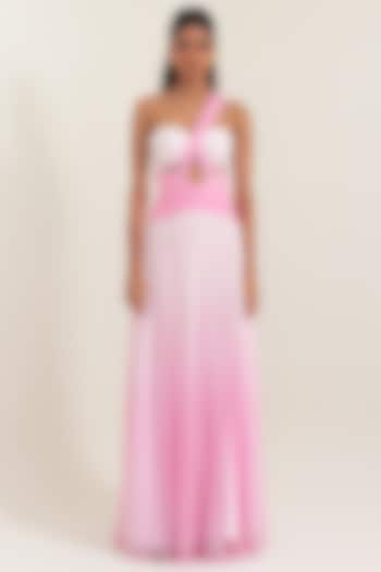 Soft Pink Shaded Flat Chiffon Hand Draped Engagement Gown by PINUP BY ASTHA at Pernia's Pop Up Shop