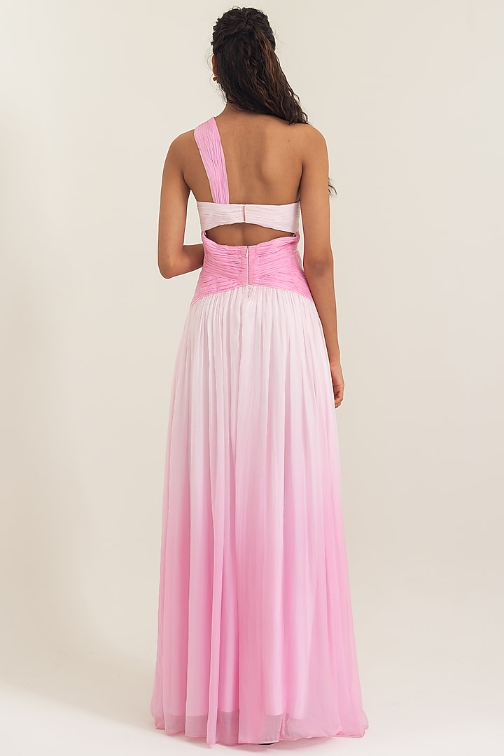Soft Pink Shaded Flat Chiffon Hand Draped Engagement Gown by PINUP BY ASTHA at Pernia's Pop Up Shop