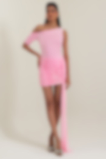 Blush Pink Malai Lycra One Shoulder Mini Vacation Dress by PINUP BY ASTHA at Pernia's Pop Up Shop