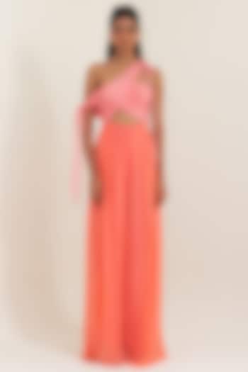 Coral Flat Chiffon One Shoulder Jumpsuit by PINUP BY ASTHA at Pernia's Pop Up Shop