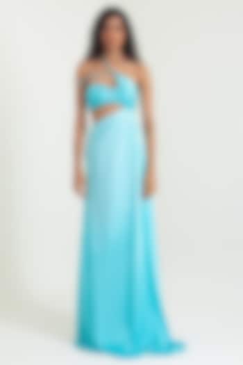 Aqua Blue Satin Georgette Party Wear Gown by PINUP BY ASTHA at Pernia's Pop Up Shop