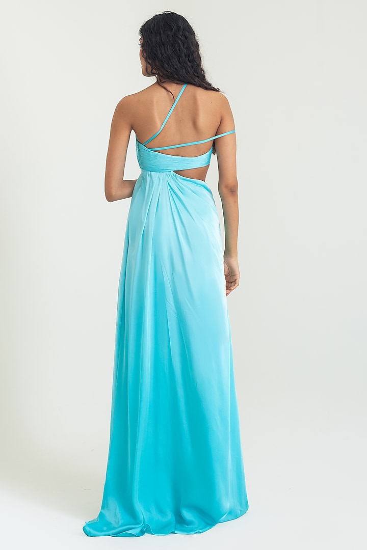 Aqua Blue Satin Georgette Party Wear Gown by PINUP BY ASTHA at Pernia's Pop Up Shop