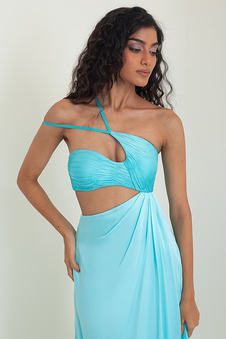 Aqua Blue Satin Georgette Party Wear Gown by PINUP BY ASTHA at Pernia's Pop Up Shop
