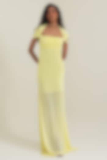 Butter Yellow Stretch Lycra Party Wear Gown by PINUP BY ASTHA at Pernia's Pop Up Shop