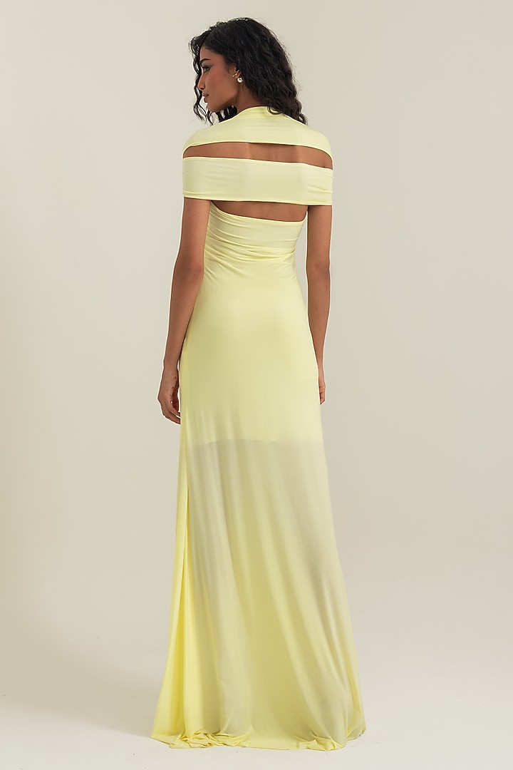 Butter Yellow Stretch Lycra Party Wear Gown by PINUP BY ASTHA at Pernia's Pop Up Shop